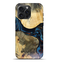 iPhone 16 Pro Max Wood Live Edge Phone Case - Melinda (Teal & Gold, 816148)