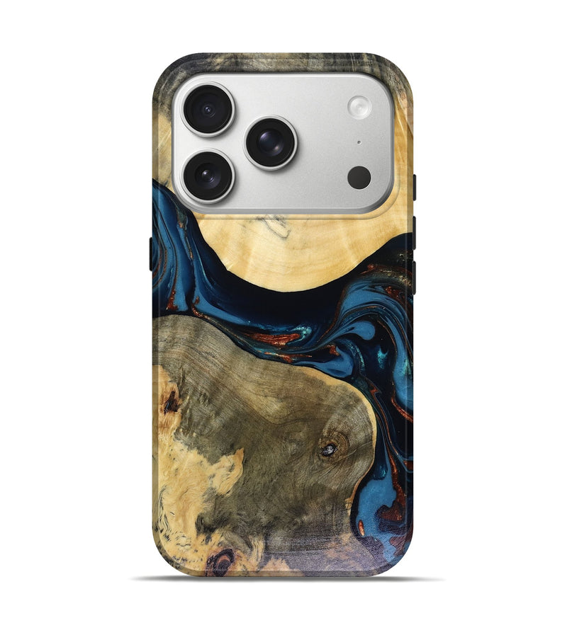 iPhone 17 Pro Wood Live Edge Phone Case - Melinda (Teal & Gold, 816148)