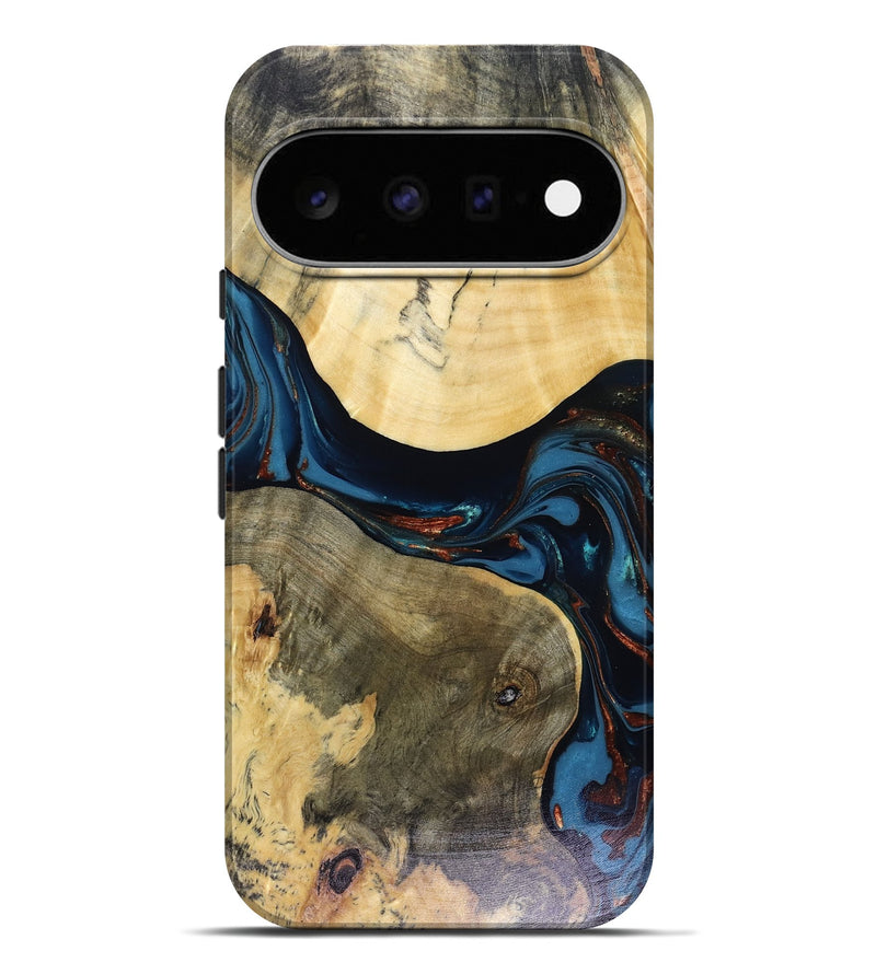 Pixel 11 Pro XL Wood Live Edge Phone Case - Melinda (Teal & Gold, 816148)