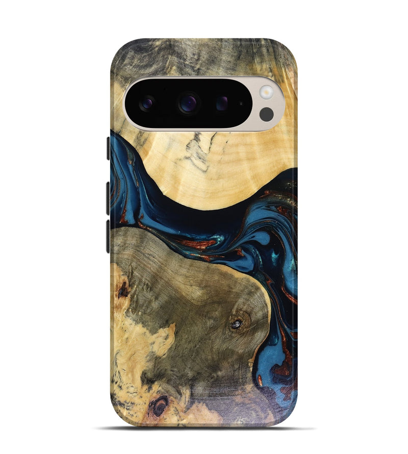 Pixel 9 Pro Wood Live Edge Phone Case - Melinda (Teal & Gold, 816148)