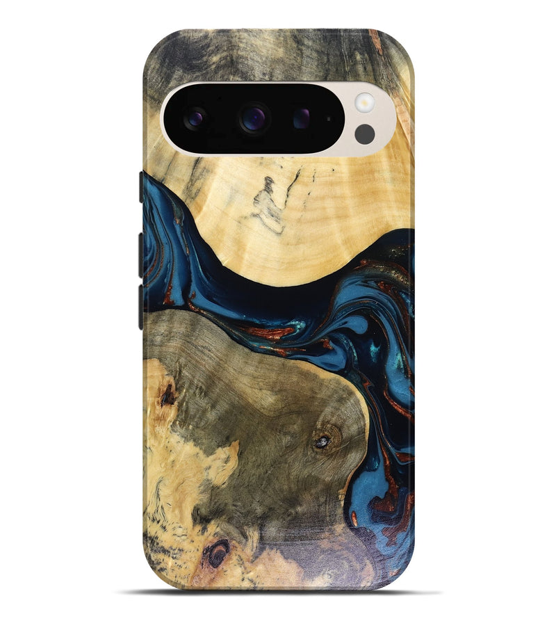 Pixel 9 Pro XL Wood Live Edge Phone Case - Melinda (Teal & Gold, 816148)