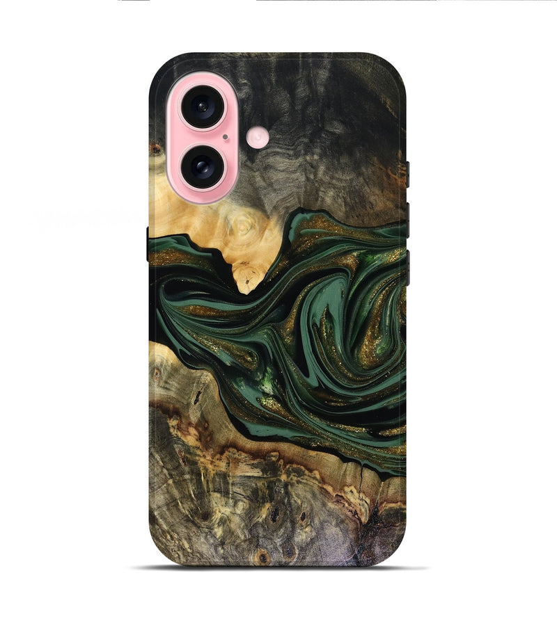 iPhone 16 Wood Live Edge Phone Case - Nixon (Green, 816155)