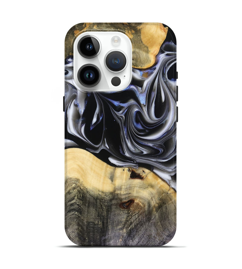 iPhone 15 Pro Wood Live Edge Phone Case - Orpha (Black & White, 816165)
