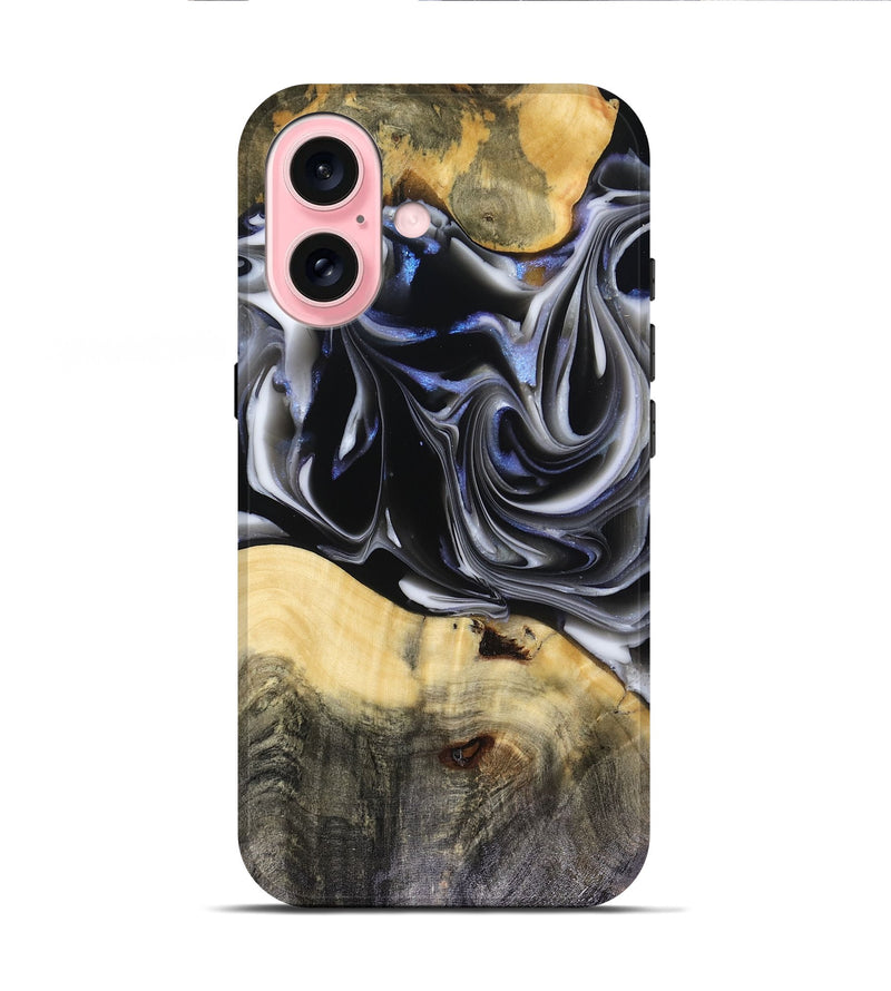 iPhone 16 Wood Live Edge Phone Case - Orpha (Black & White, 816165)