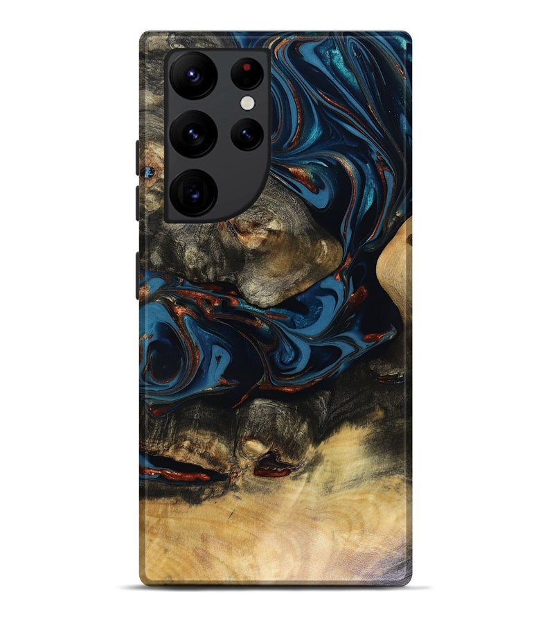 Galaxy S22 Ultra Wood Live Edge Phone Case - Durward (Teal & Gold, 816166)