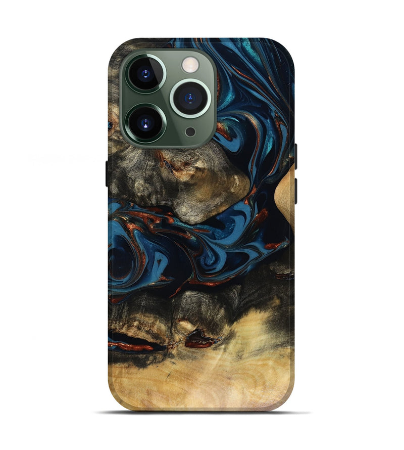 iPhone 13 Pro Wood Live Edge Phone Case - Durward (Teal & Gold, 816166)