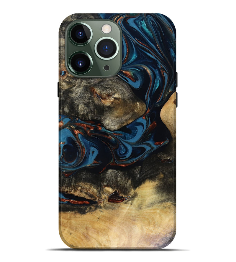 iPhone 13 Pro Max Wood Live Edge Phone Case - Durward (Teal & Gold, 816166)
