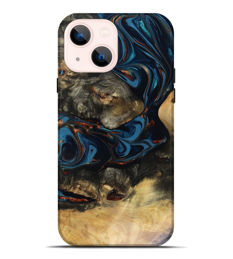 iPhone 14 Plus Wood Live Edge Phone Case - Durward (Teal & Gold, 816166)