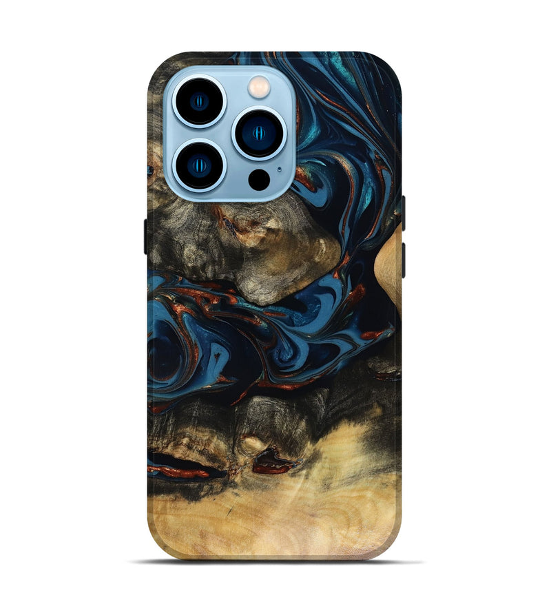 iPhone 14 Pro Wood Live Edge Phone Case - Durward (Teal & Gold, 816166)