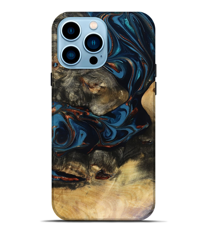 iPhone 14 Pro Max Wood Live Edge Phone Case - Durward (Teal & Gold, 816166)