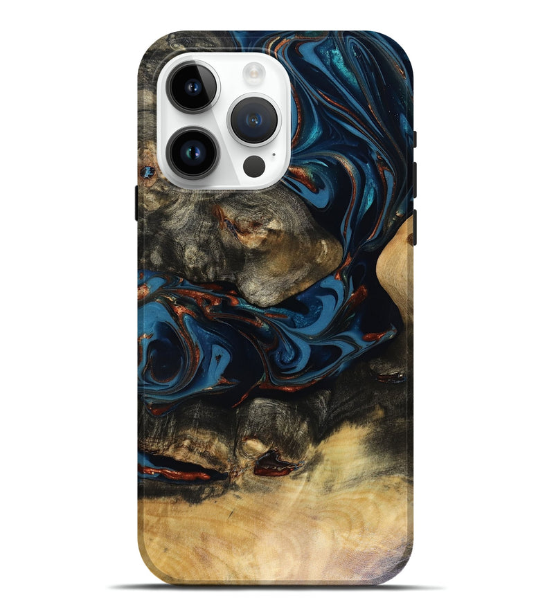 iPhone 15 Pro Max Wood Live Edge Phone Case - Durward (Teal & Gold, 816166)