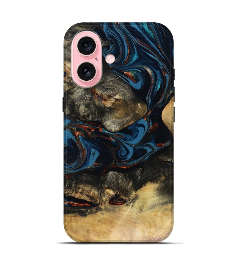 iPhone 16 Wood Live Edge Phone Case - Durward (Teal & Gold, 816166)