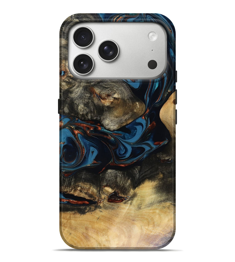 iPhone 17 Pro Max Wood Live Edge Phone Case - Durward (Teal & Gold, 816166)