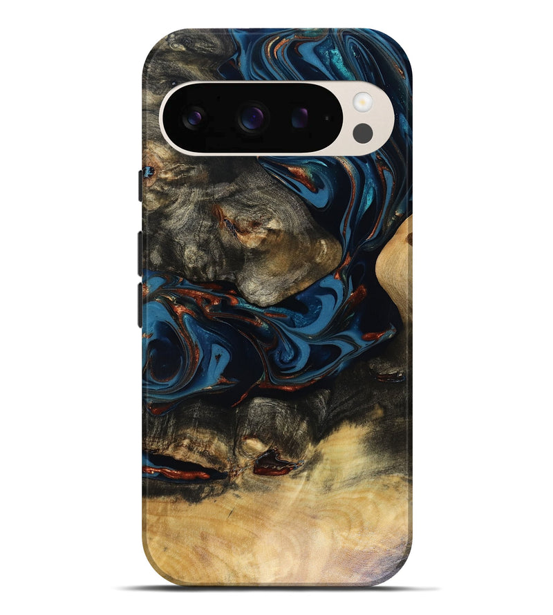 Pixel 10 Pro XL Wood Live Edge Phone Case - Durward (Teal & Gold, 816166)