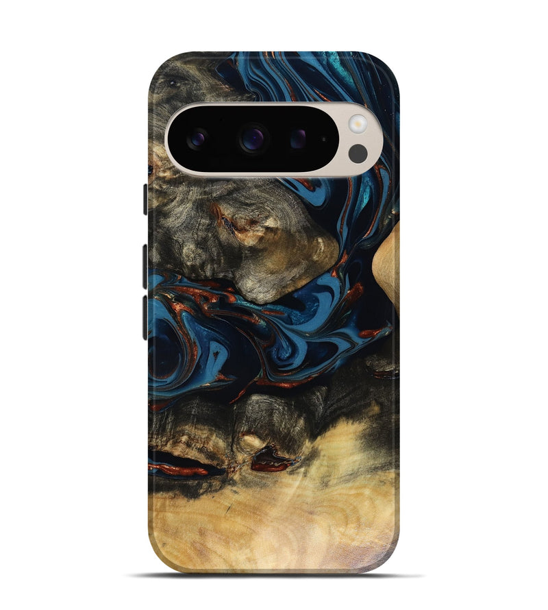 Pixel 9 Pro Wood Live Edge Phone Case - Durward (Teal & Gold, 816166)