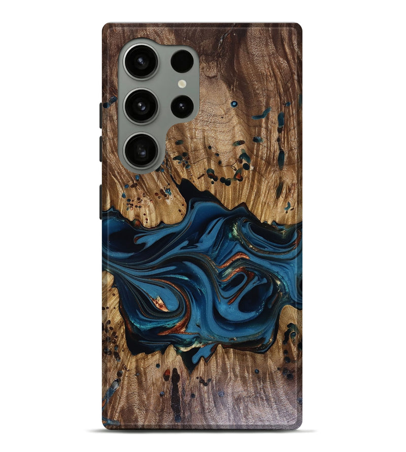 Galaxy S24 Ultra Wood Live Edge Phone Case - Jalynn (Teal & Gold, 816167)