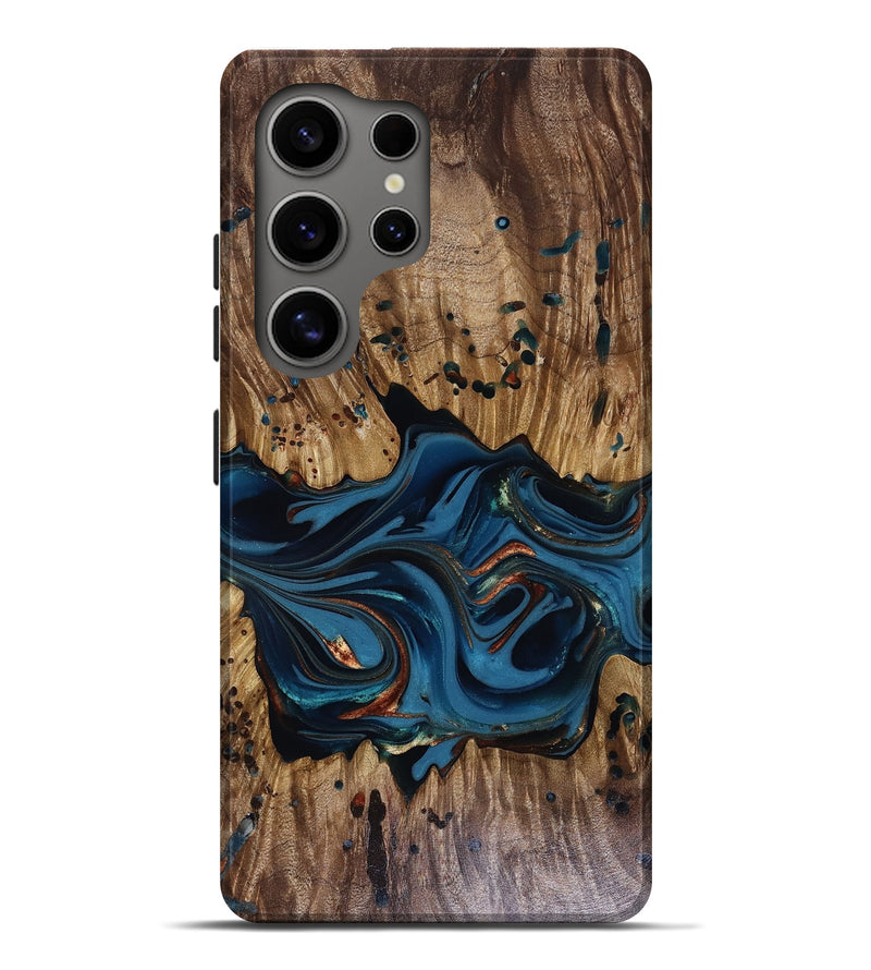 Galaxy S25 Ultra Wood Live Edge Phone Case - Jalynn (Teal & Gold, 816167)