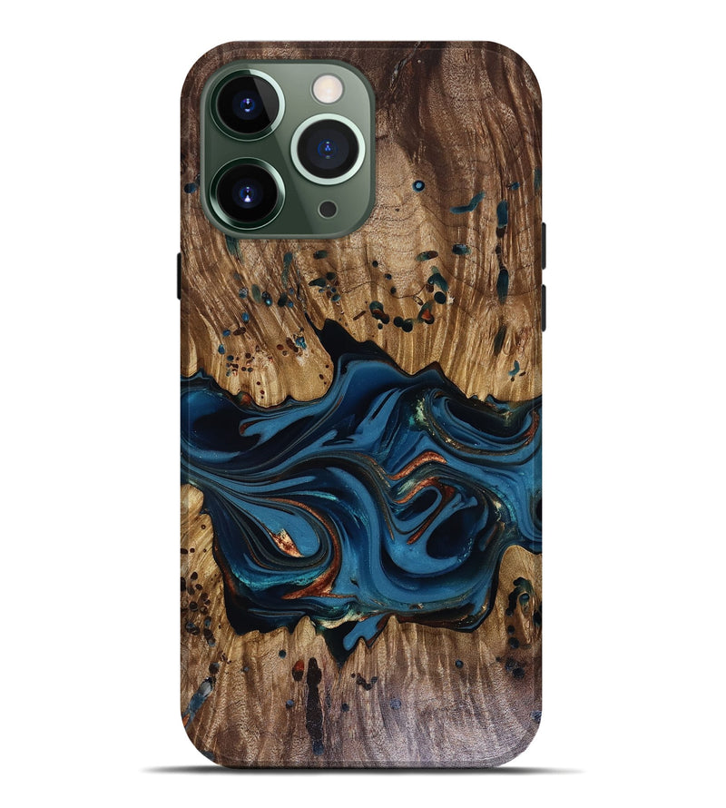 iPhone 13 Pro Max Wood Live Edge Phone Case - Jalynn (Teal & Gold, 816167)
