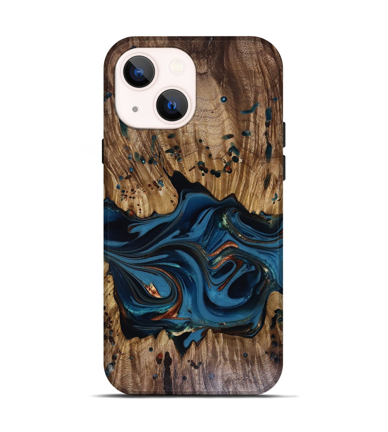 iPhone 14 Wood Live Edge Phone Case - Jalynn (Teal & Gold, 816167)
