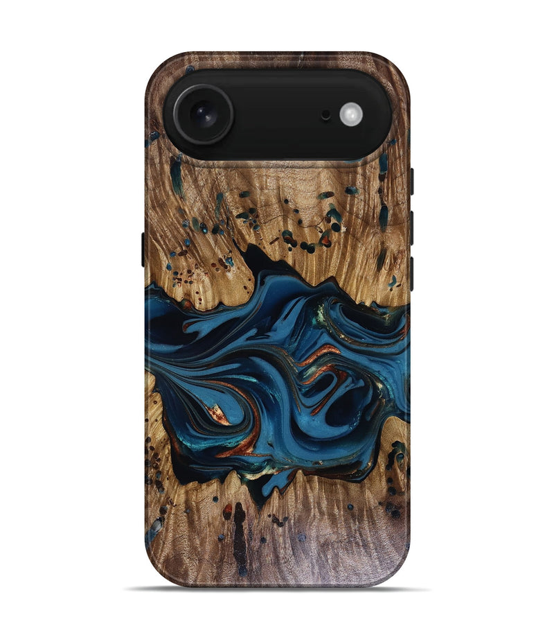 iPhone 17 Air Wood Live Edge Phone Case - Jalynn (Teal & Gold, 816167)