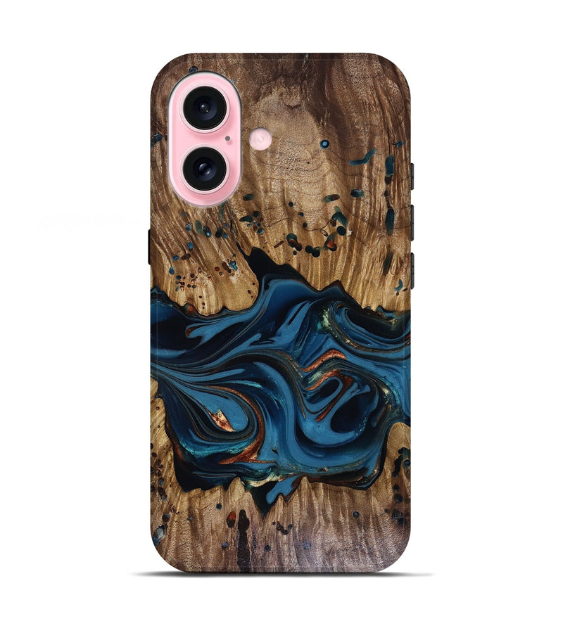 iPhone 17 Wood Live Edge Phone Case - Jalynn (Teal & Gold, 816167)