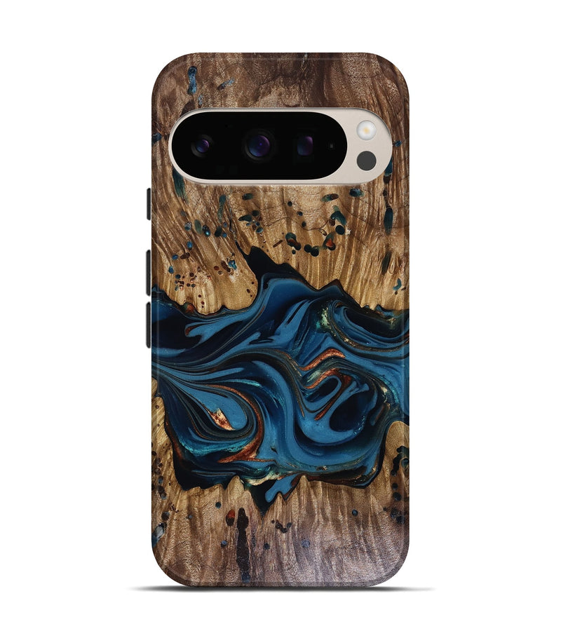 Pixel 10 Pro Wood Live Edge Phone Case - Jalynn (Teal & Gold, 816167)