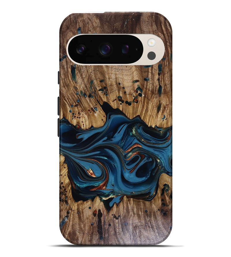 Pixel 10 Pro XL Wood Live Edge Phone Case - Jalynn (Teal & Gold, 816167)