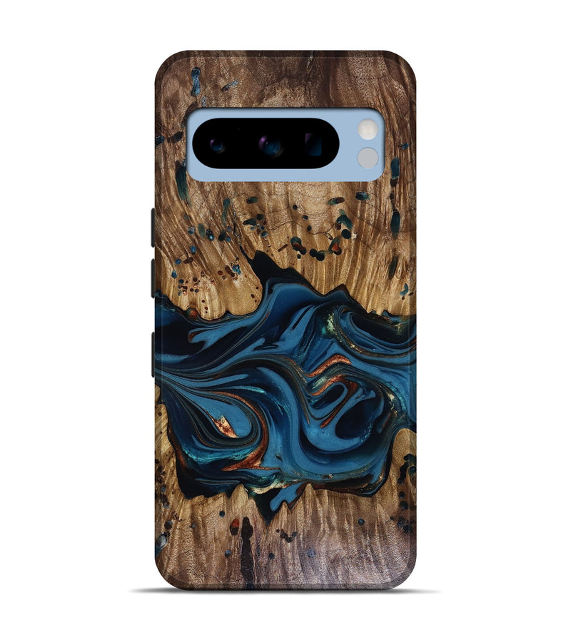 Pixel 8 Pro Wood Live Edge Phone Case - Jalynn (Teal & Gold, 816167)