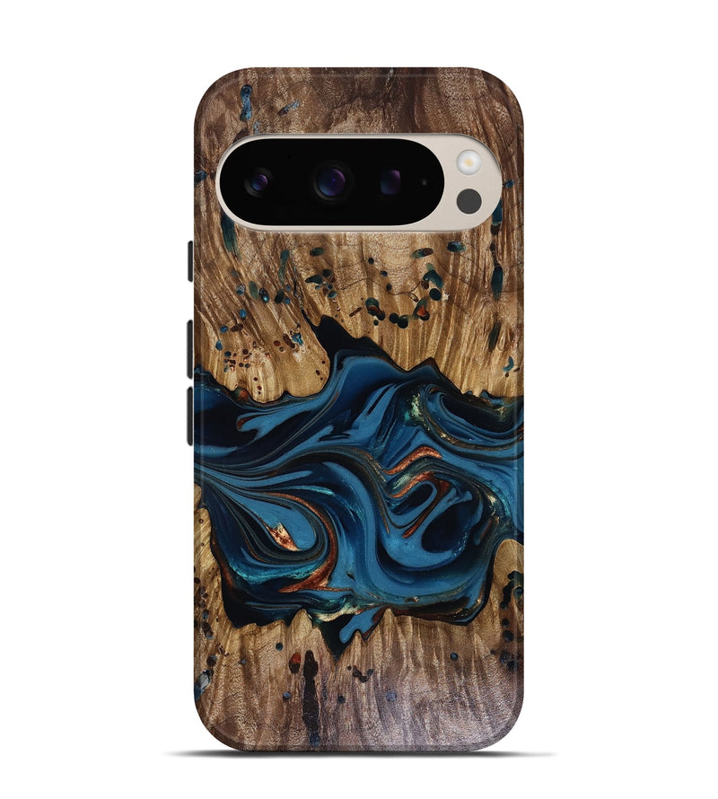 Pixel 9 Wood Live Edge Phone Case - Jalynn (Teal & Gold, 816167)
