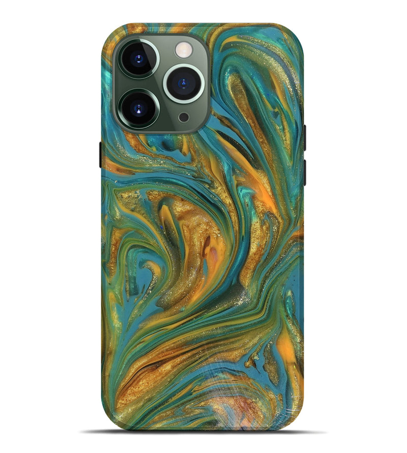 iPhone 13 Pro Max ResinArt Live Edge Phone Case - Andy (Teal & Gold, 816250)