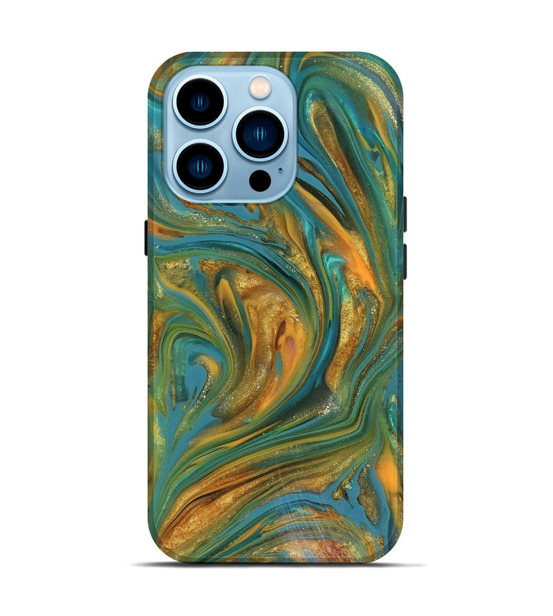 iPhone 14 Pro ResinArt Live Edge Phone Case - Andy (Teal & Gold, 816250)