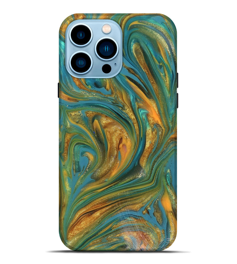 iPhone 14 Pro Max ResinArt Live Edge Phone Case - Andy (Teal & Gold, 816250)