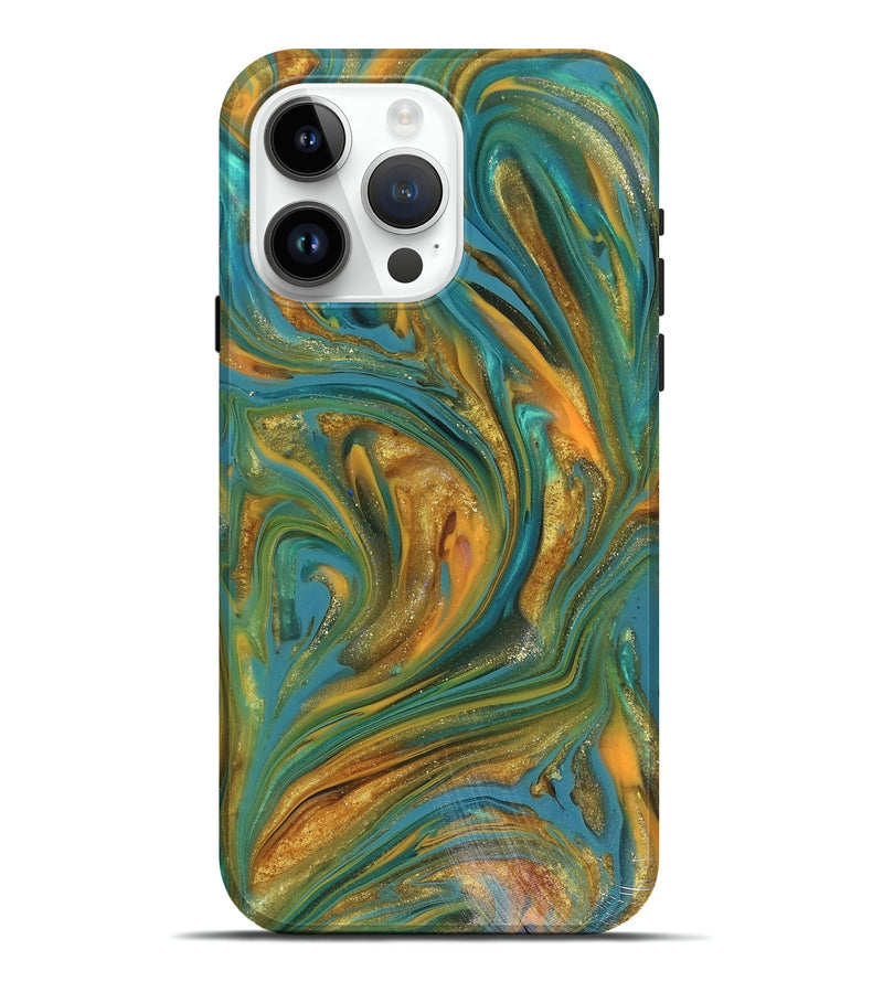 iPhone 15 Pro Max ResinArt Live Edge Phone Case - Andy (Teal & Gold, 816250)