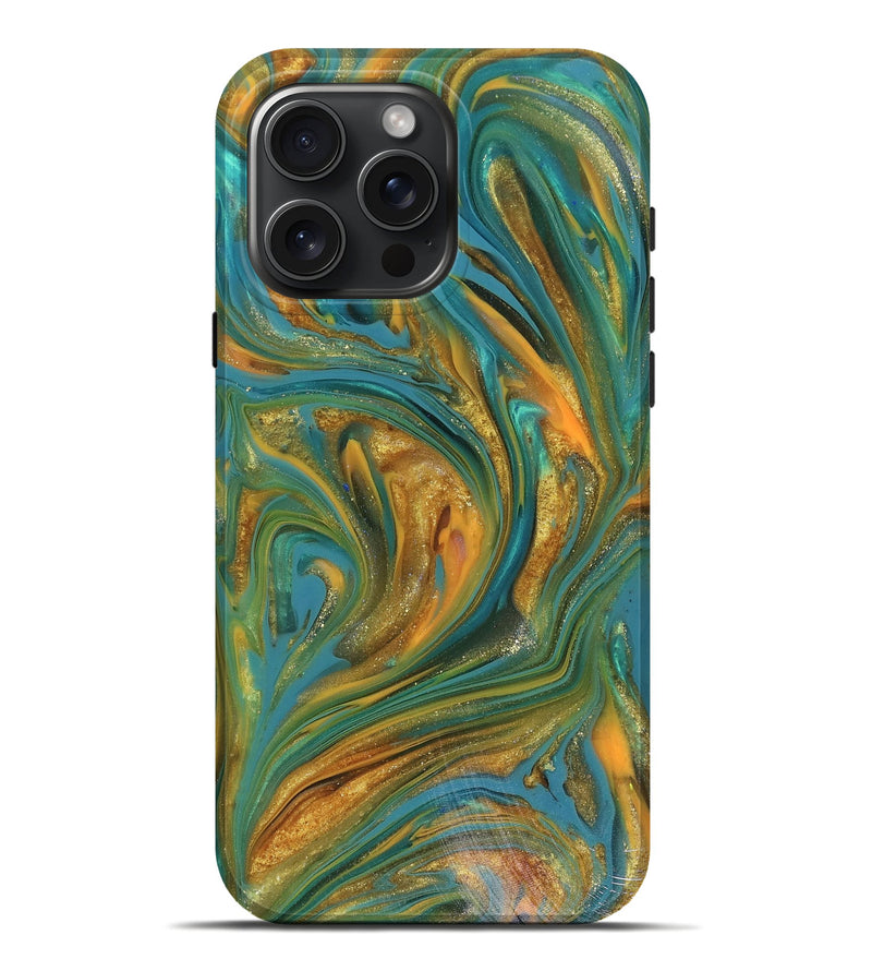 iPhone 16 Pro Max ResinArt Live Edge Phone Case - Andy (Teal & Gold, 816250)