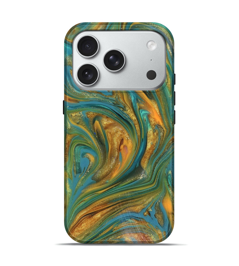 iPhone 18 Pro ResinArt Live Edge Phone Case - Andy (Teal & Gold, 816250)