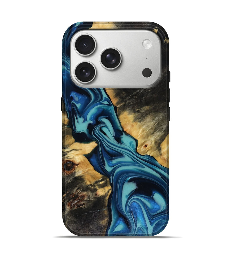 iPhone 17 Pro Wood Live Edge Phone Case - Docia (Blue, 816251)
