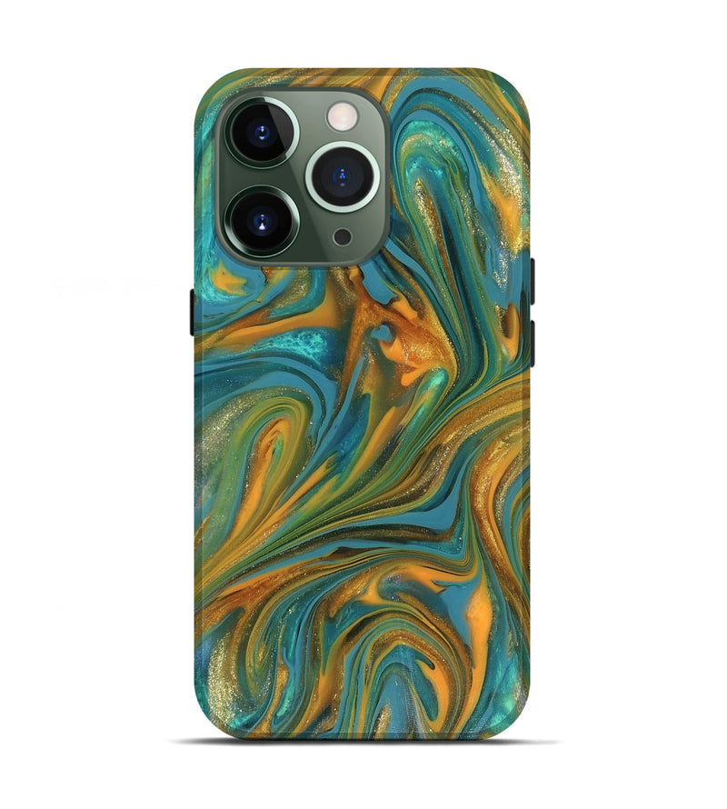iPhone 13 Pro ResinArt Live Edge Phone Case - Roxie (Teal & Gold, 816256)