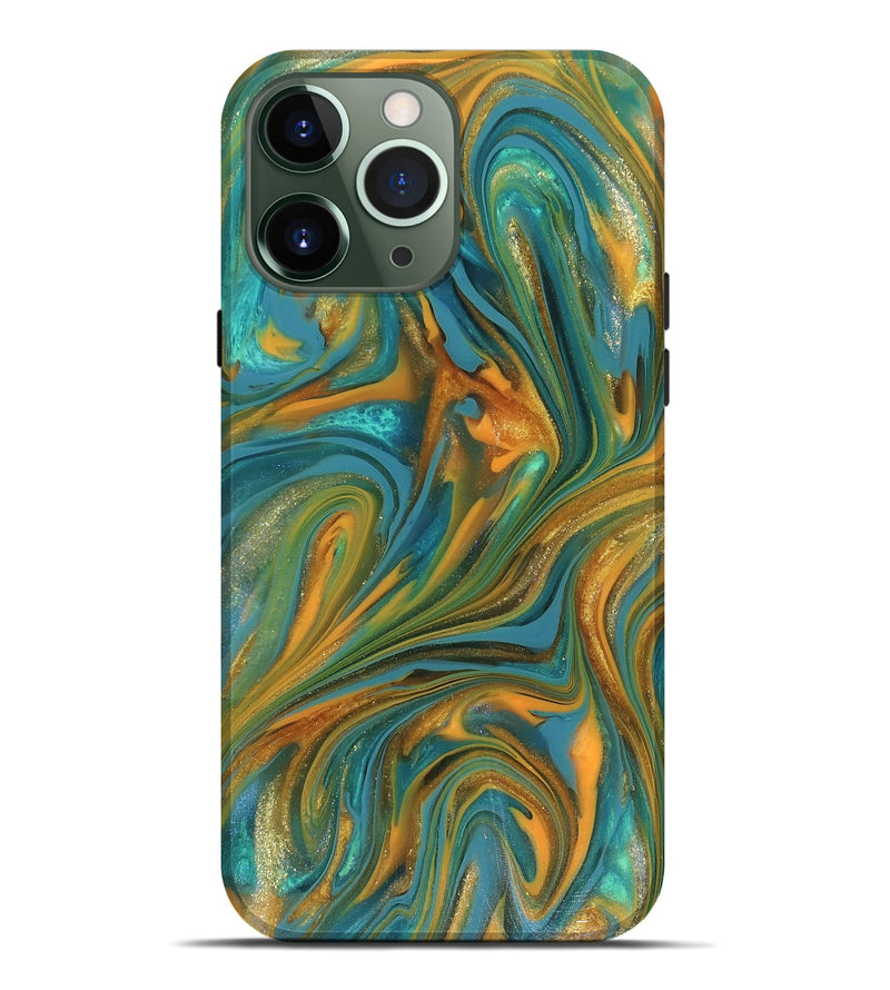 iPhone 13 Pro Max ResinArt Live Edge Phone Case - Roxie (Teal & Gold, 816256)
