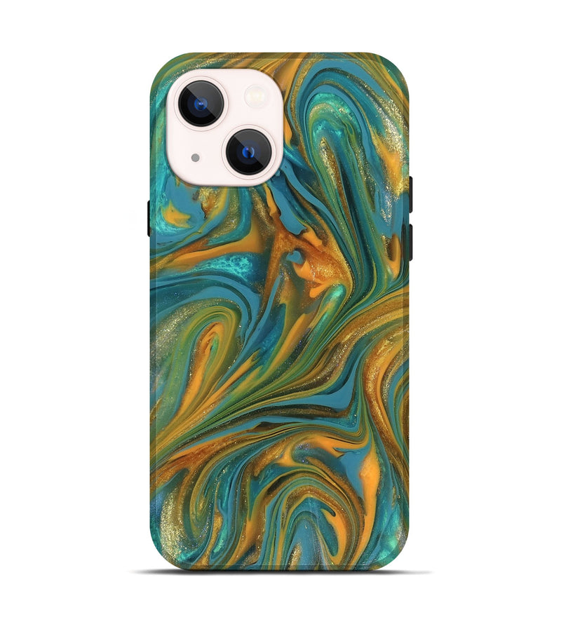 iPhone 14 ResinArt Live Edge Phone Case - Roxie (Teal & Gold, 816256)