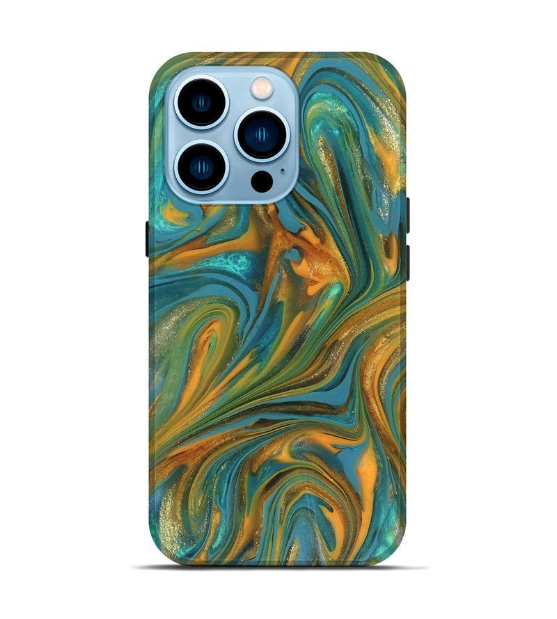iPhone 14 Pro ResinArt Live Edge Phone Case - Roxie (Teal & Gold, 816256)