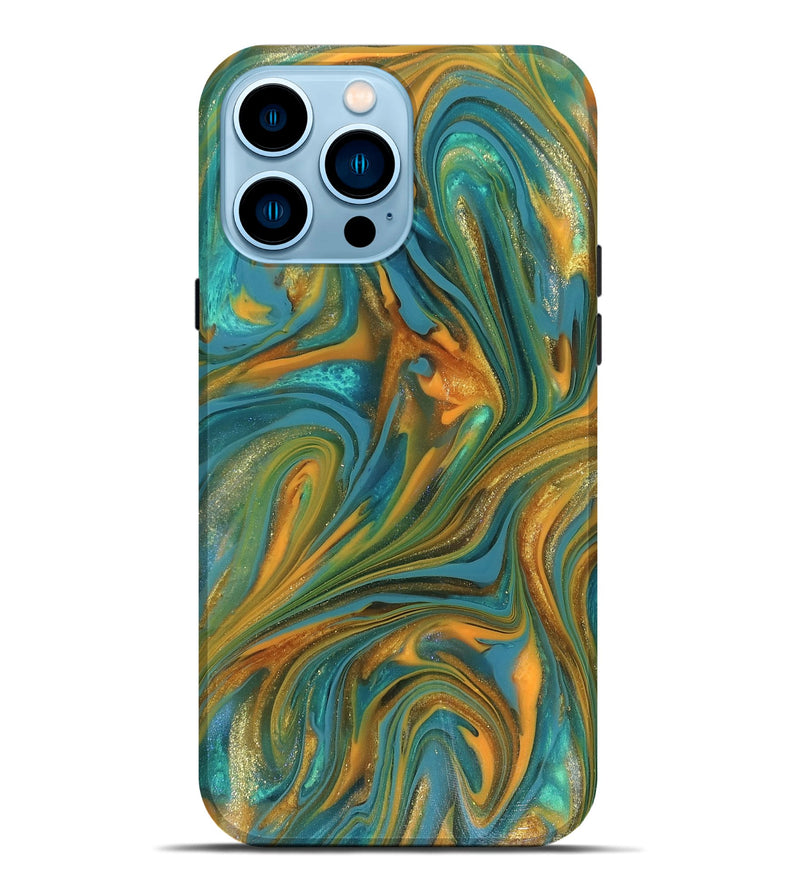 iPhone 14 Pro Max ResinArt Live Edge Phone Case - Roxie (Teal & Gold, 816256)