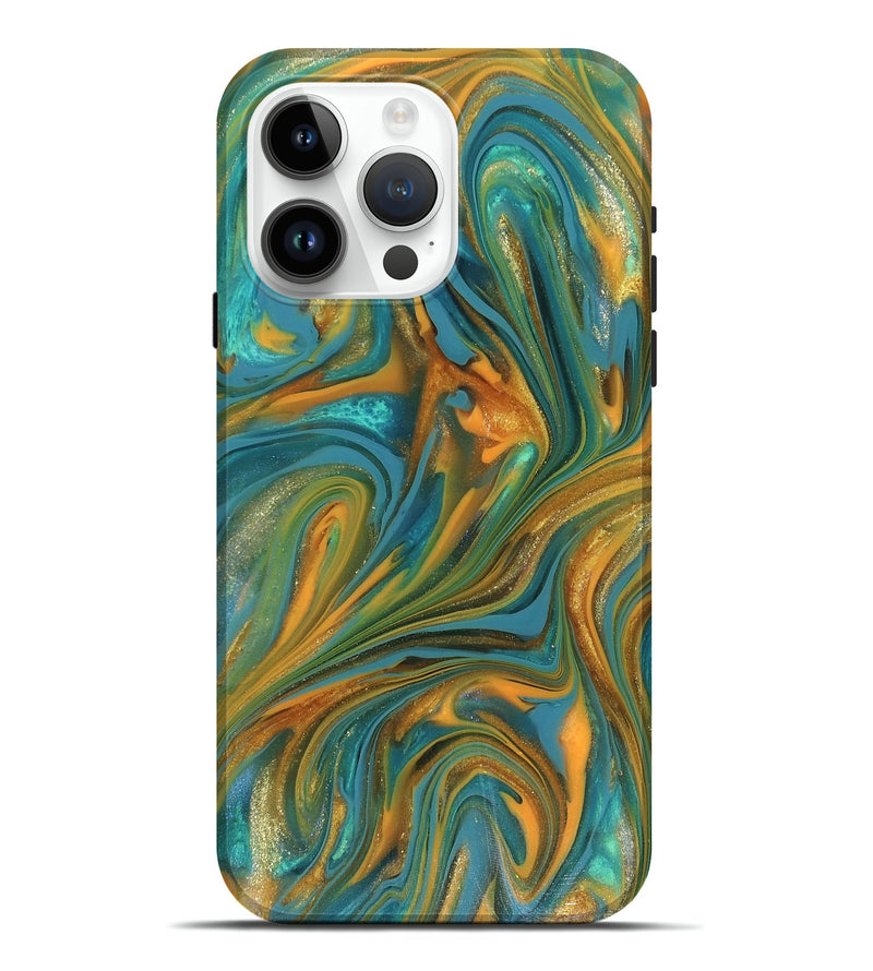 iPhone 15 Pro Max ResinArt Live Edge Phone Case - Roxie (Teal & Gold, 816256)