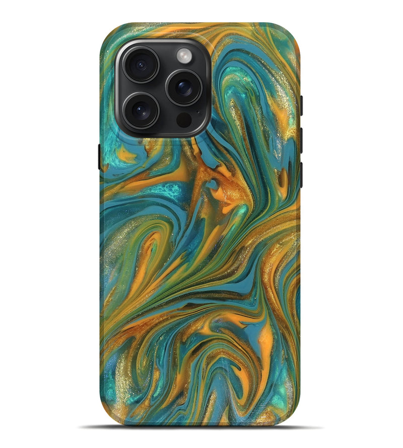 iPhone 16 Pro Max ResinArt Live Edge Phone Case - Roxie (Teal & Gold, 816256)