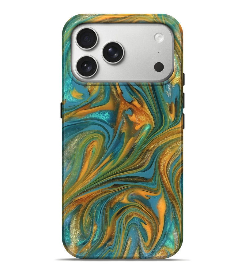 iPhone 17 Pro Max ResinArt Live Edge Phone Case - Roxie (Teal & Gold, 816256)