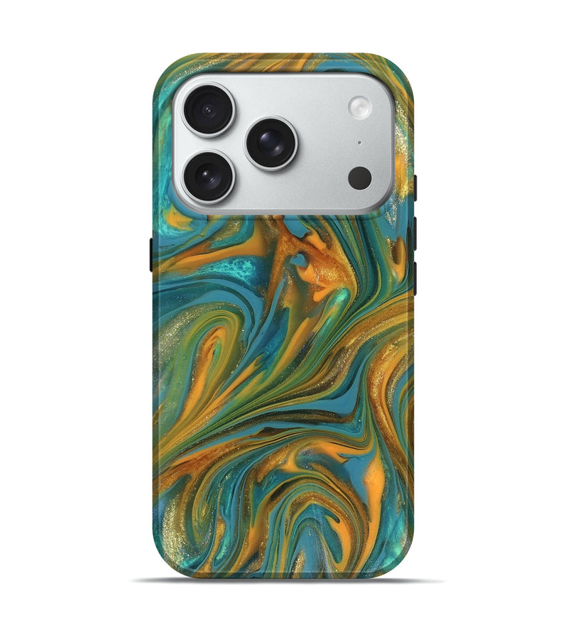 iPhone 18 Pro ResinArt Live Edge Phone Case - Roxie (Teal & Gold, 816256)