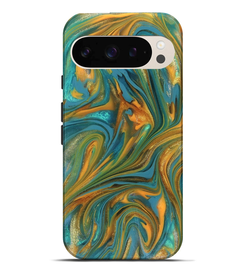 Pixel 10 Pro XL ResinArt Live Edge Phone Case - Roxie (Teal & Gold, 816256)