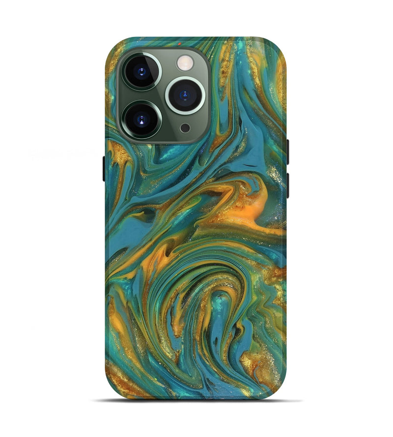 iPhone 13 Pro ResinArt Live Edge Phone Case - Mitchel (Teal & Gold, 816258)