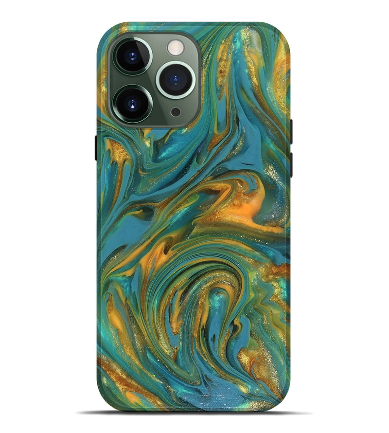 iPhone 13 Pro Max ResinArt Live Edge Phone Case - Mitchel (Teal & Gold, 816258)