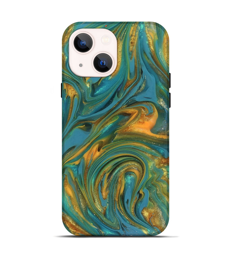 iPhone 14 ResinArt Live Edge Phone Case - Mitchel (Teal & Gold, 816258)