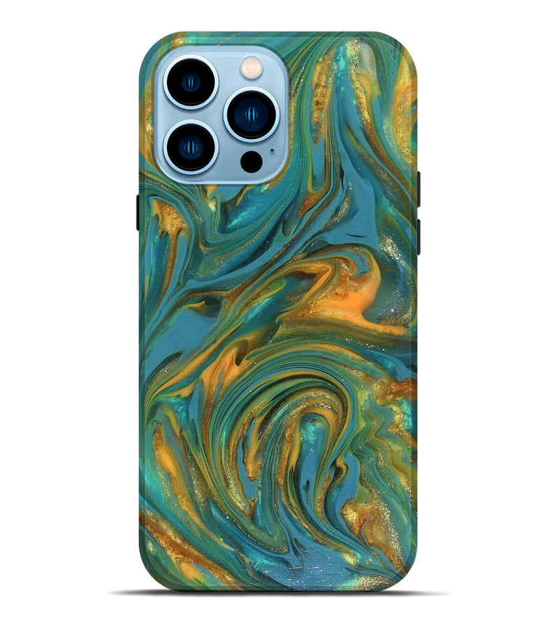 iPhone 14 Pro Max ResinArt Live Edge Phone Case - Mitchel (Teal & Gold, 816258)